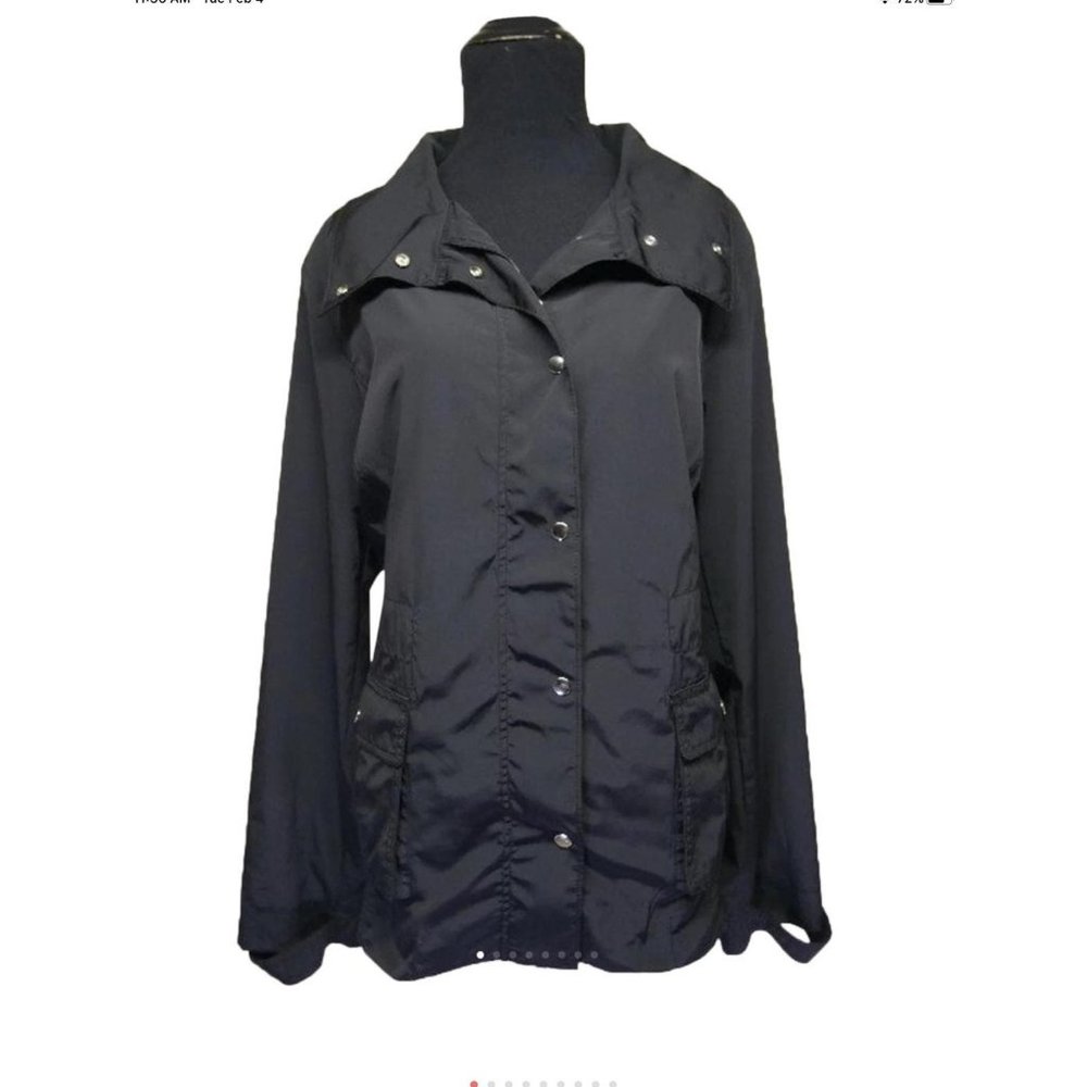 Sport Haley Black Nylon Windbreaker Rain Jacket Coat sz L